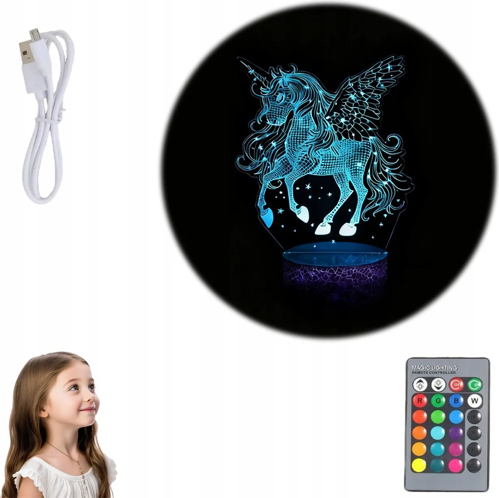 3D Led Éjjeli lámpa Unikornis Ajándék Lánynak Születésnap