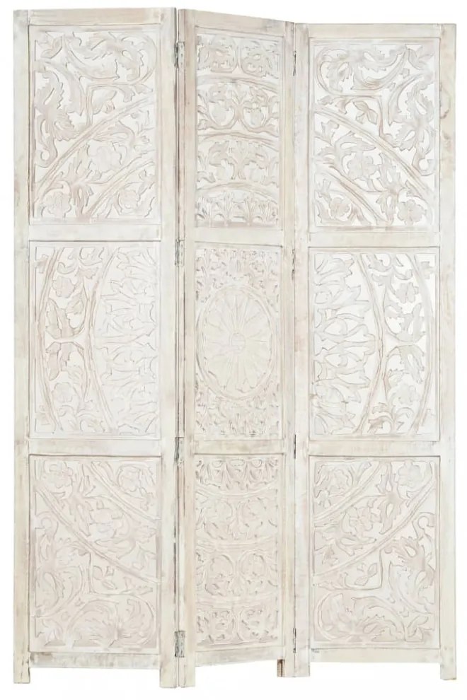 3-paneles fehér mangófa kézzel faragott térelválasztó 120x165cm