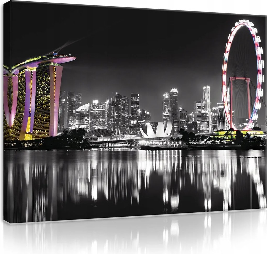 Vászonkép 100x75 Éjszakai város felhőkarcolók Szingapúr Marina Bay Sands fények