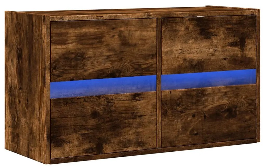 füstös tölgy színű fali TV-szekrény LED-ekkel 80x31x45 cm