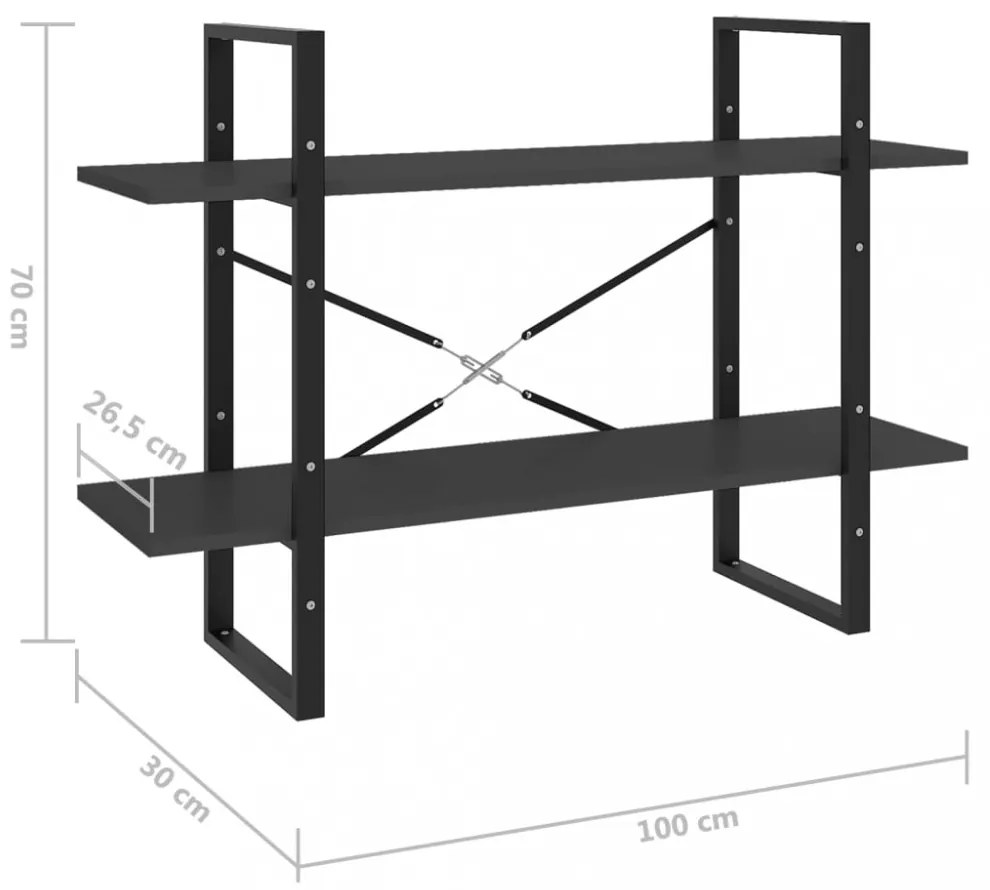 kétszintes szürke szerelt fa könyvszekrény 100 x 30 x 70 cm