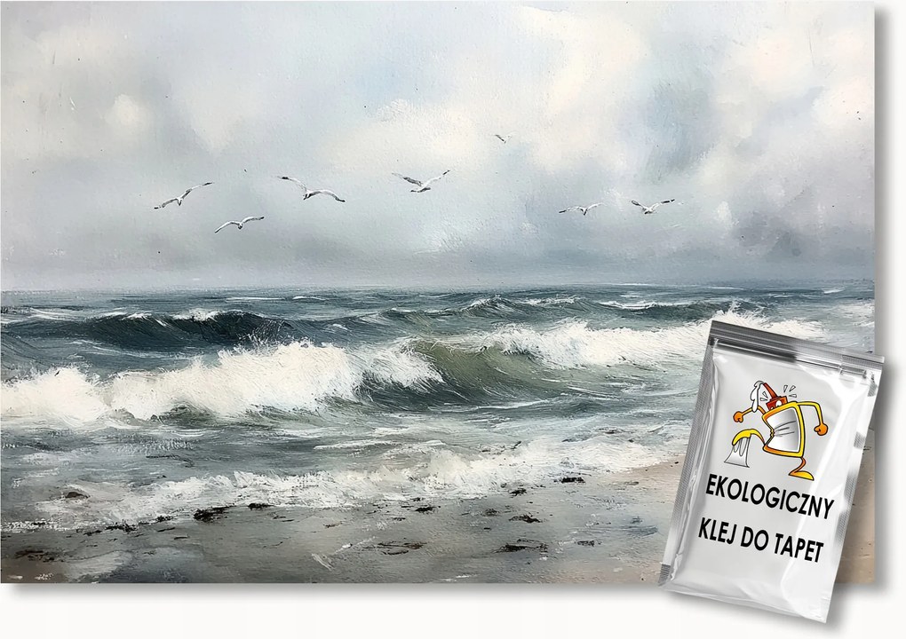 Fotótapéta Flizelina Tájkép Tenger Hullámok Tengerpart Madarak Sirályok 350x250 ragasztó