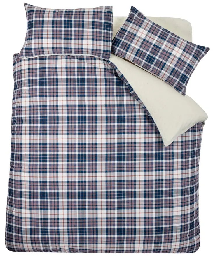 Kék-bézs kétszemélyes-hosszabbított sherpa ágyneműhuzat 230x220 cm Cosy Sherpa Check – Catherine Lansfield