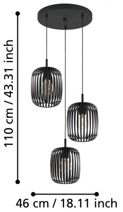 Eglo 900686 - Csillár zsinóron ROMAZZINA 3xE27/40W/230V fekete