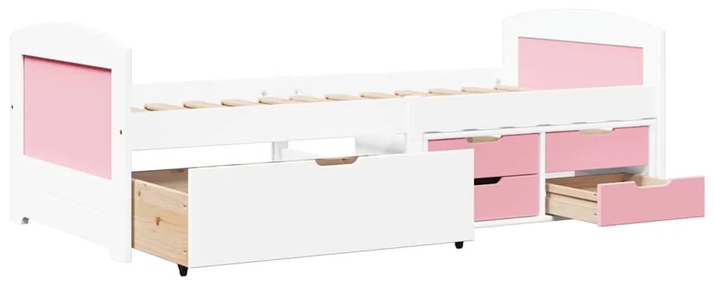 Napozóágy 5 fiókkal matrac nélkül IRUN Fehér&amp;Rózsaszín 90x200cm