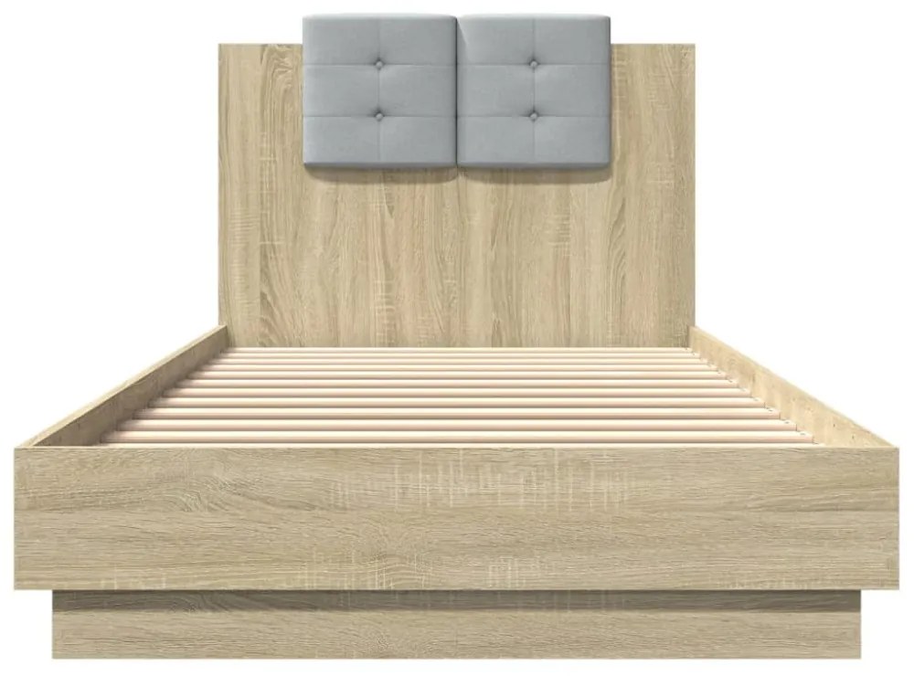 sonoma tölgy színű ágykeret fejtámlával és LED-ekkel 100x200 cm