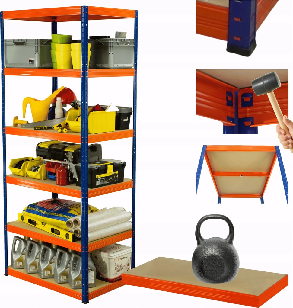 Tárolószekrény fém állvány Helios 213x75x45cm 6Px175kg Tömör