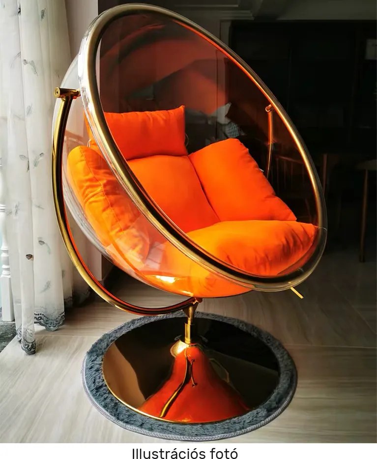 Függő fotel állvánnyal, átlátszó/ezüst/szürke, BUBBLE NEW TYP 2