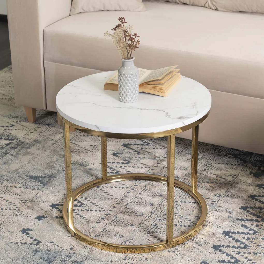 Stolik CLIFF Biały márvány/Złoty