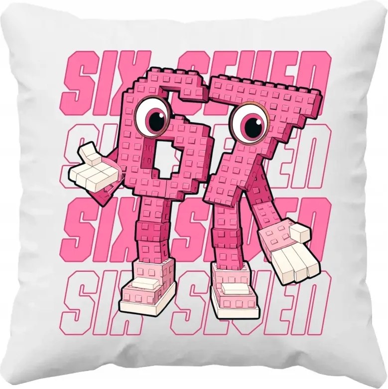 Six seven 67 Brainrot rózsaszín változat Nyomtatott Párna Lányoknak