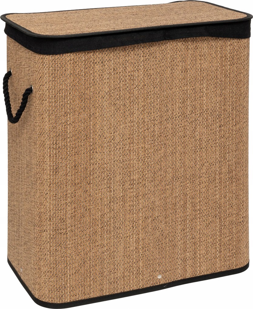 Szennyestartó Kosár Bambusz Bézs Fekete Összecsukható 2 Rekeszes 100L 63X32X52CM