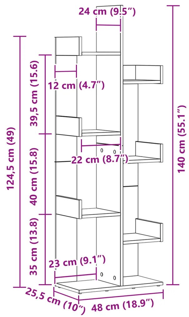 Könyvespolc Fekete Tölgy 48x25,5x140 cm Műanyag