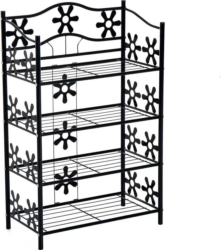 HOMCOM Cipőtartó, Növénytartó, Virágtartó, Polcos Egység, Állvány, 4 Szint, Fém, 59,5 x 30 x 92 cm, Fekete | Aosom