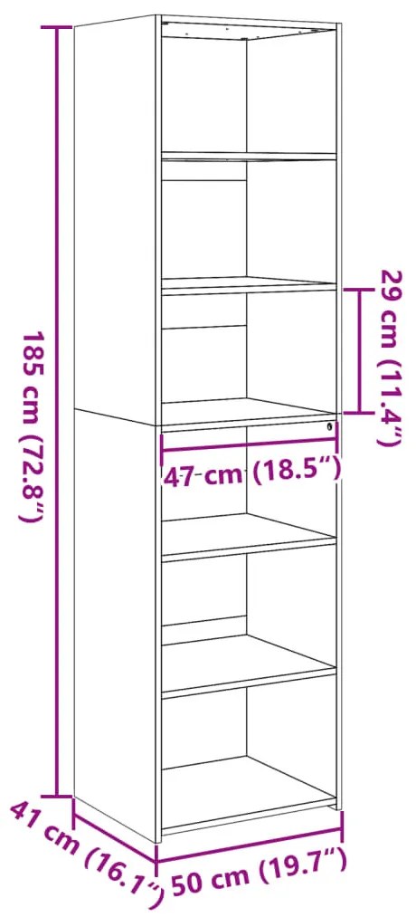 betonszürke színű szerelt fa magasszekrény 50 x 41 x 185