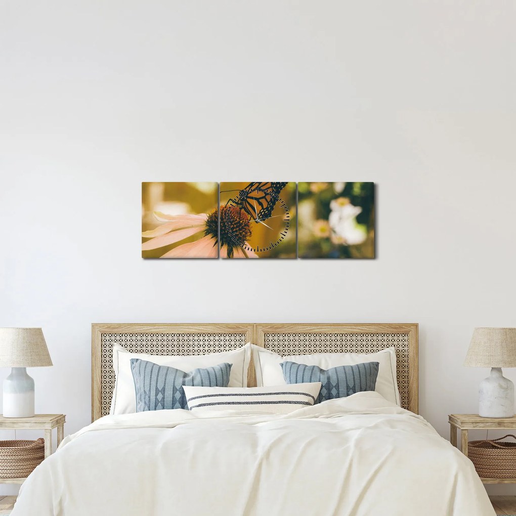 Pillangó képe a virágon (órával) (90x30 cm)
