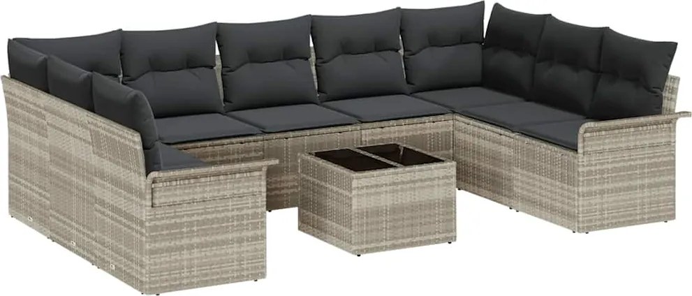 vidaXL Kerti Kanapé Szett tárolóval 10 pcs Szürke polirattan