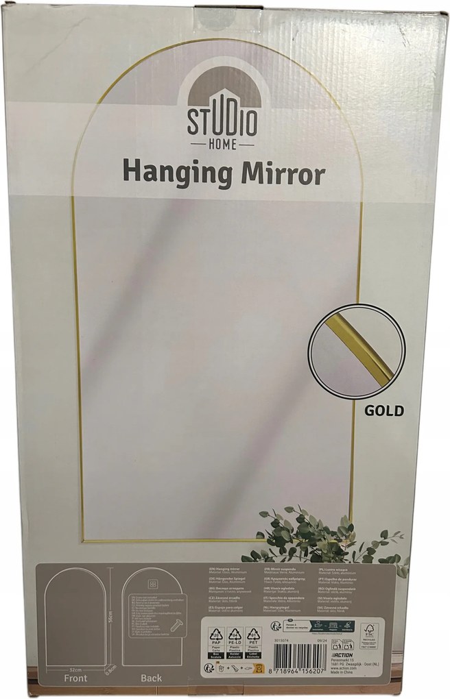 Függő tükör Studio Home 56x32 cm arany keret Hanging Mirror