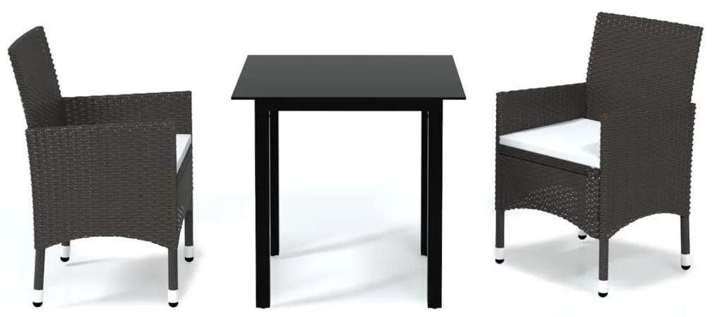 3 részes barna polyrattan kerti étkezőgarnitúra párnákkal