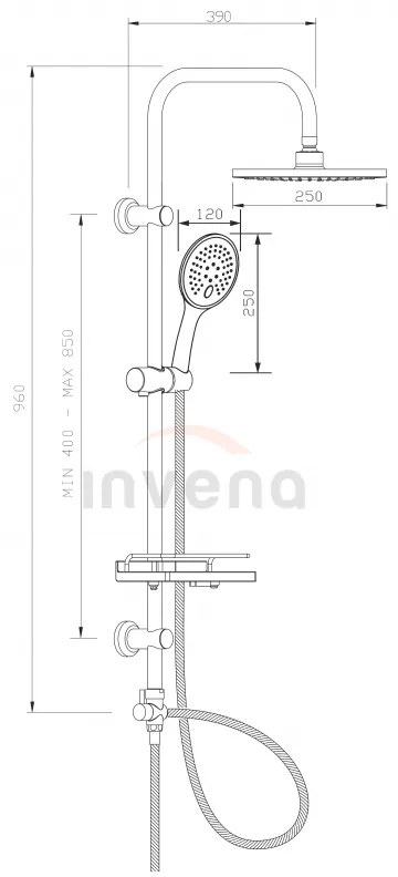 Invena Corso, zuhanyoszlop polccal, króm, INV-AU-23-001-C