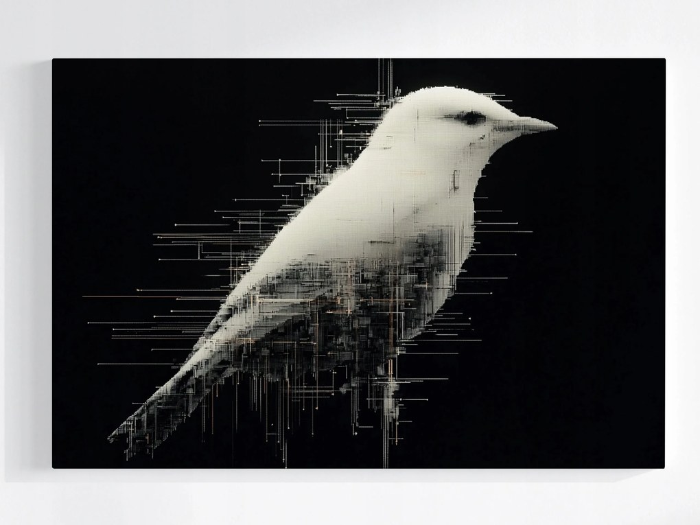 Poszter Grafika Digital Pixel Glitch Art Madár B&amp;w 120x80