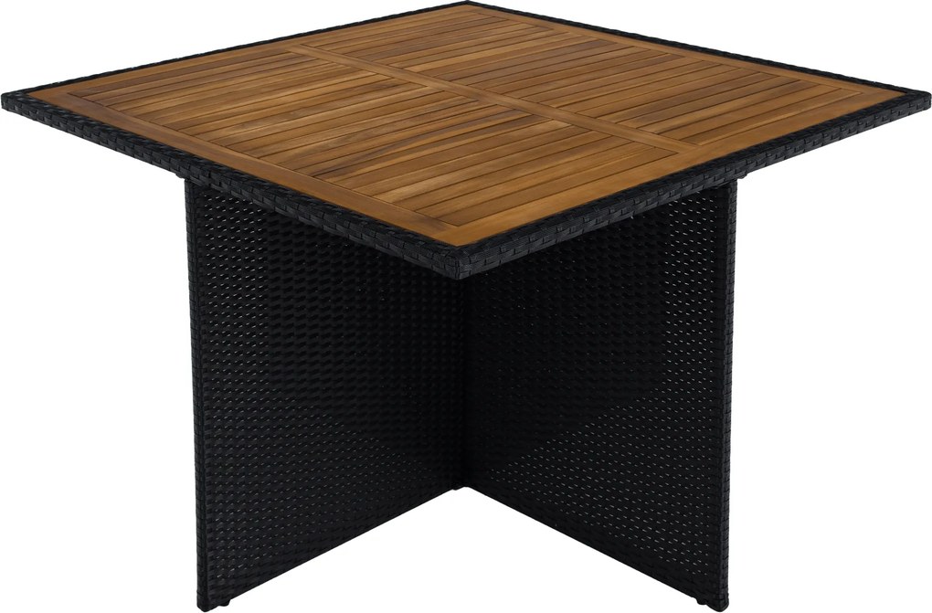 Kerti rattan szett, akácfa, fekete/krémszínű/természetes, MELFORD