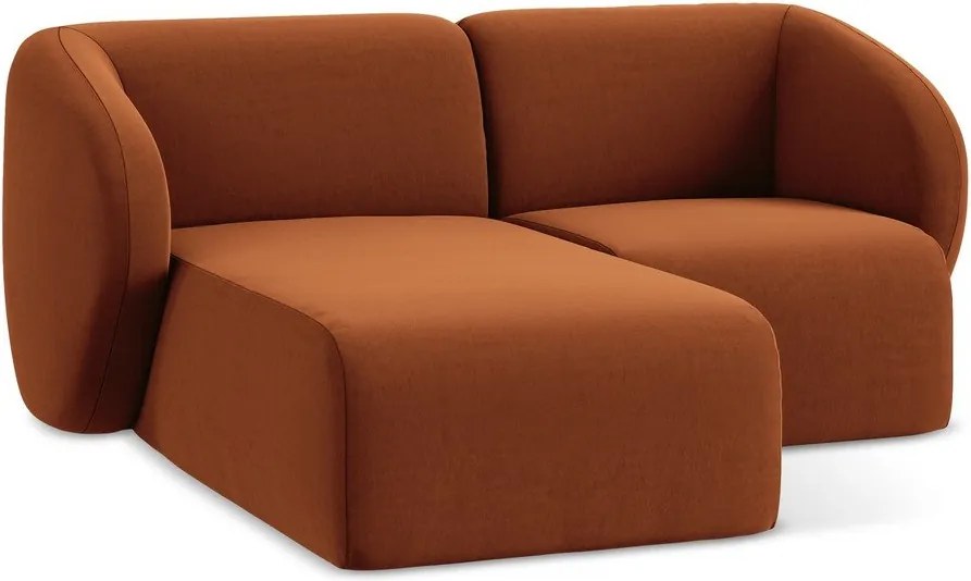 Terrakotta színű bársony sarokkanapé (bal oldali-heverő résszel) Lani – Makamii