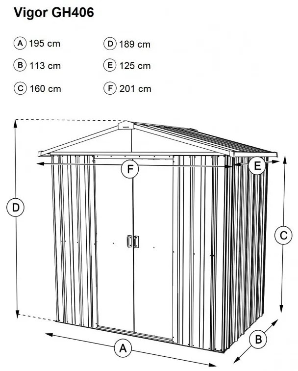 Kerti fém tároló ház 195 x 125 x 186 cm 2,5 m² GH406