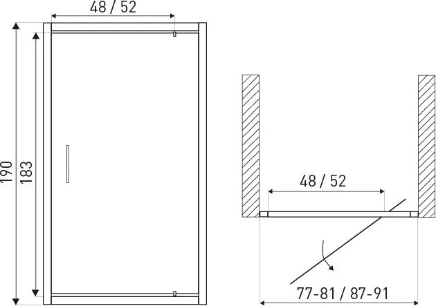 Tomar DR 90 nyíló zuhanyajtó 90x100 grafit matt csíkos üveggel