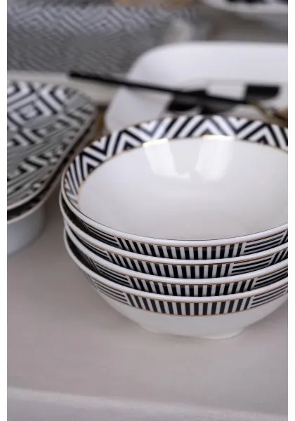 26 részes étkészlet, fehér/fekete, porcelán