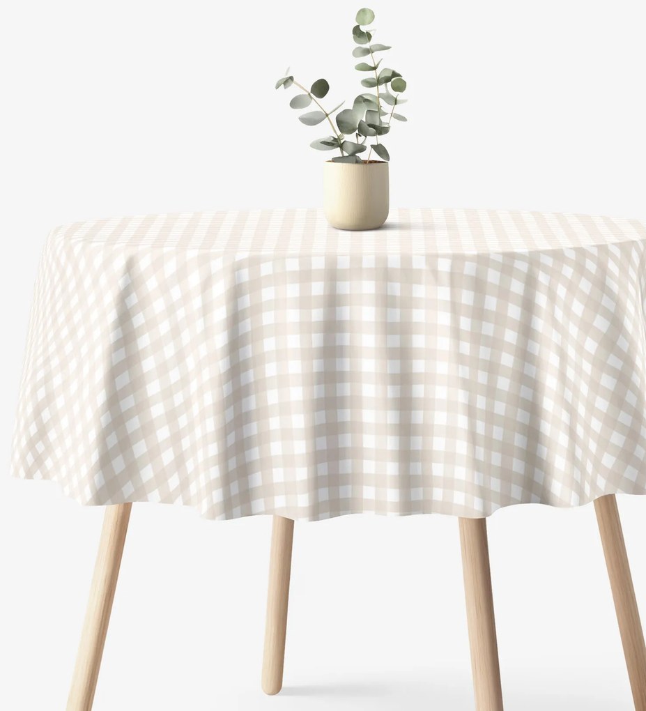 Goldea kör alakú pamut terítő - latté kockás Ø 140 cm