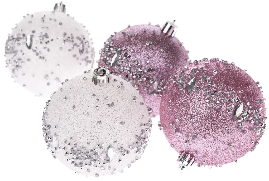 Silver Glitter karácsonyi díszek szett, 4 db, átmérő 8 cm, műanyag