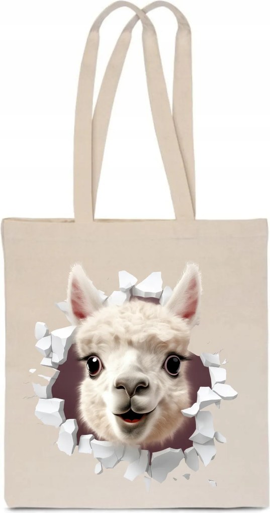 Öko Táska Pamut ekrü lyuk Lama Alpaka aranyos vicces TT_547_e