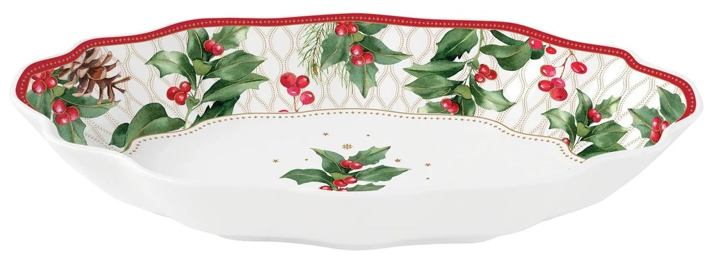 Christmas Berries karácsonyi porcelán ovális mély tál
