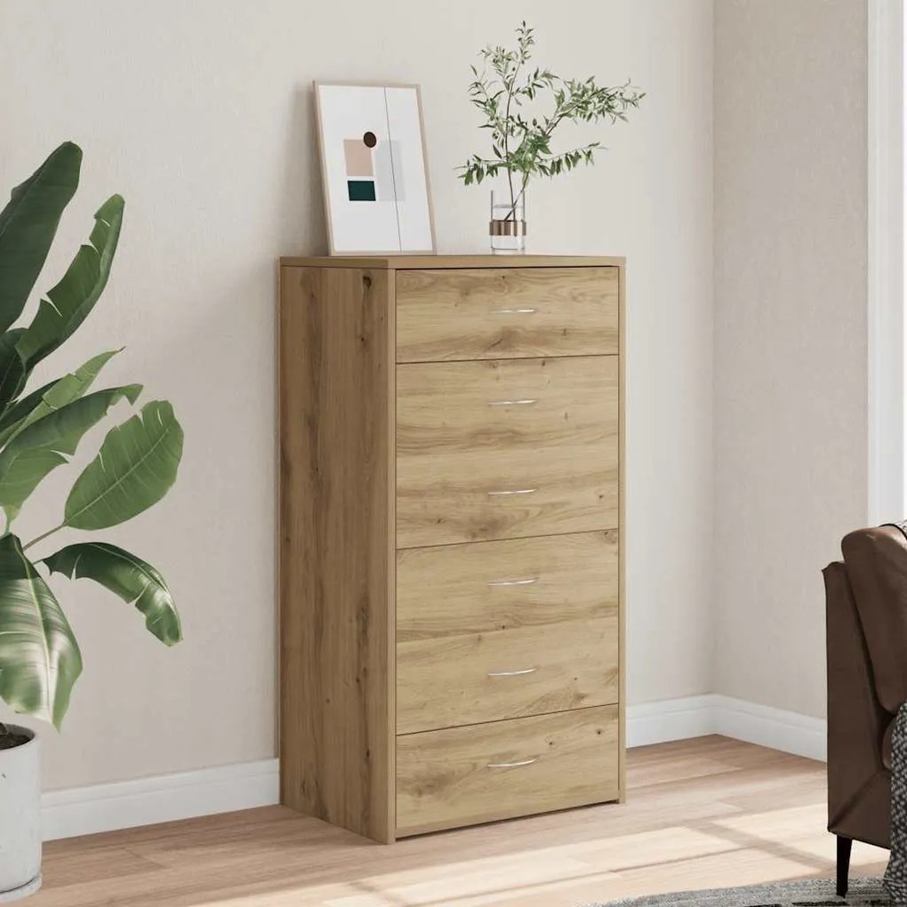 tálalószekrény 6 fiókkal Kézműves tölgy 50x34x96 cm műszaki fa
