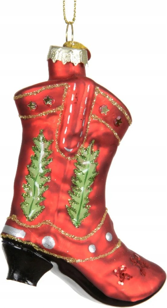 Üveggömb cowboy cipő piros 10cm