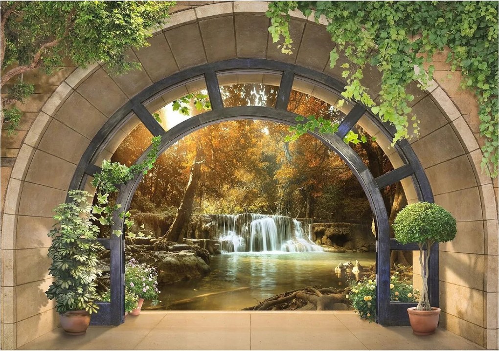 3D fotótapéta Optikai Vízesés Erdő Fák 312x219