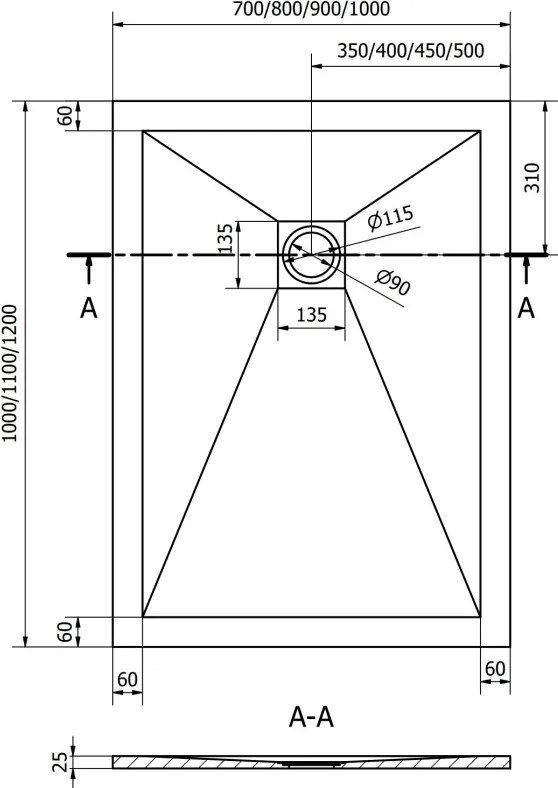 Mexen Stone+ 120 x 100 cm-es, szürke-beton hatású, téglalap alakú kompozit zuhanytálca - 44611012
