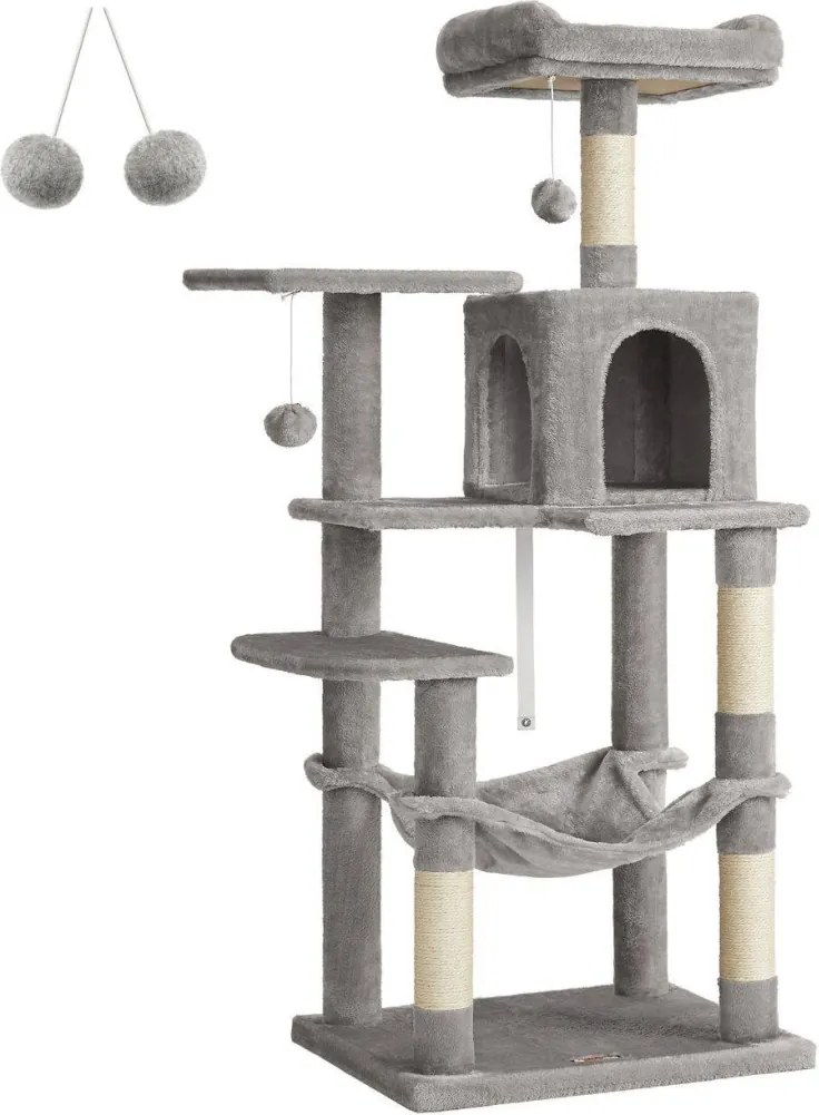 Macska kaparófa, többszintes macskatorony, világosszürke 55x45x143cm