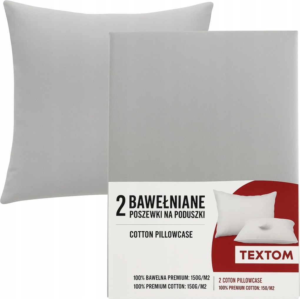 2x Párnahuzat 50x70 Prémium Pamut Cipzáras Vastag 150G Szürke