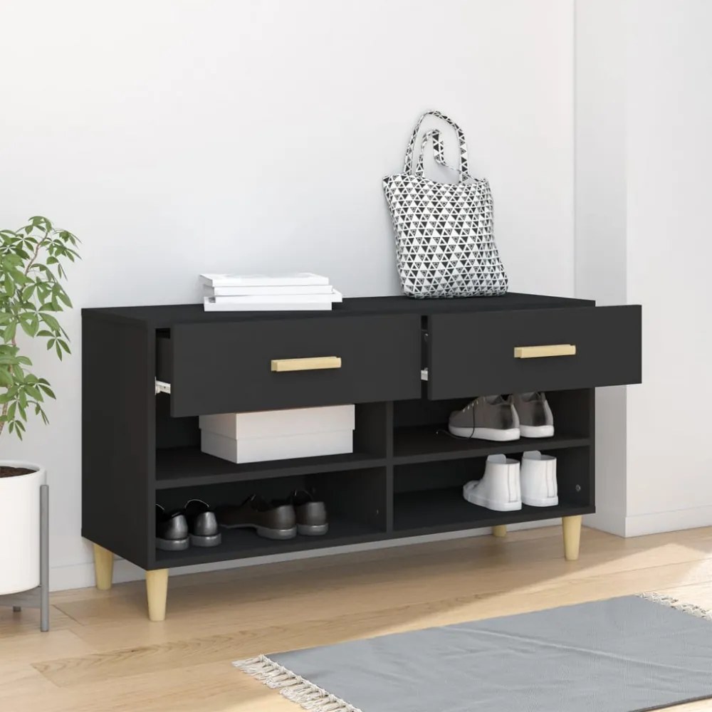fekete szerelt fa cipősszekrény 102x35x55 cm
