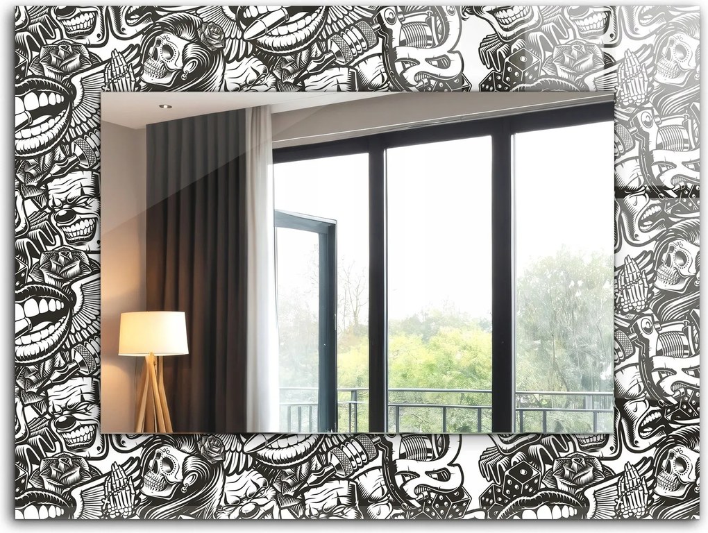 Fali tükör edzett üveg kerettel 80x60 cm Fekete-fehér minták