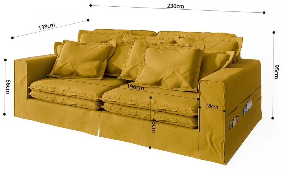 Sárga kanapé 236 cm Nora – Ropez