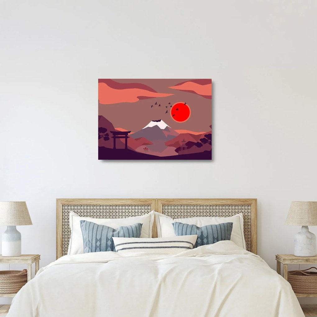 Kép - A Fuji-hegy illusztrációi (üvegen) (70x50 cm)