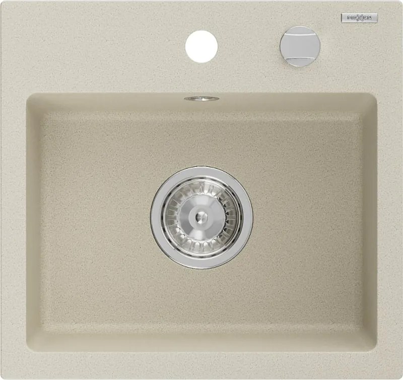 Mexen Milo 1-medencés gránit mosogató 435 x 410 mm, bézs, króm szifonnal - 6505441000-69