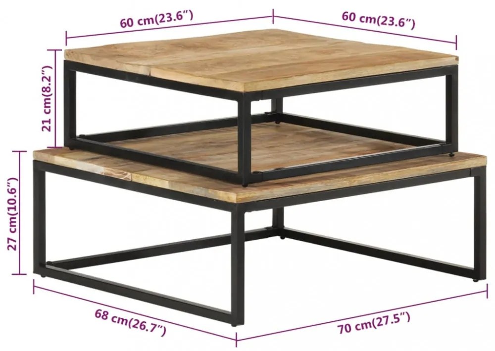 vidaXL 2 db tömör mangófa egymásba helyezhető dohányzóasztal