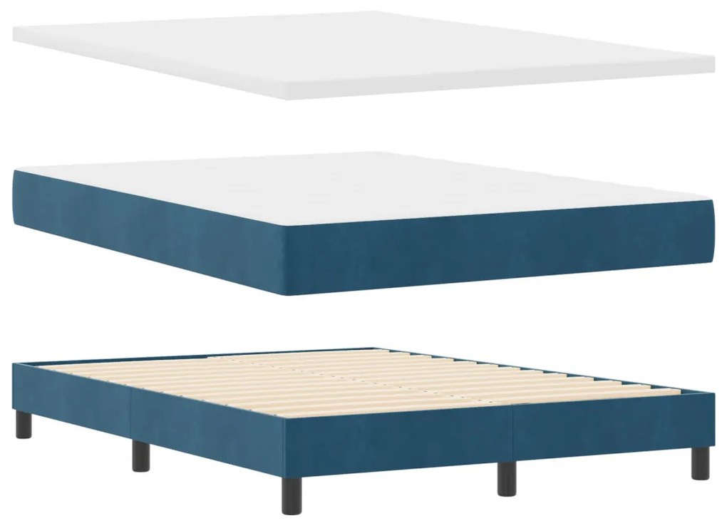 Boxspring Ágy Mattal és LED-del Sötétkék 140x200 cm Bársonyos