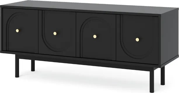 TV szekrény 4 ajtós fekete színben arany fogantyúkkal – MAZOMA