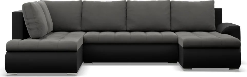 Tokio U sarokkanapé, 3 ágyneműtartóval, bársony + műbőr, baloldali, szürke - fekete