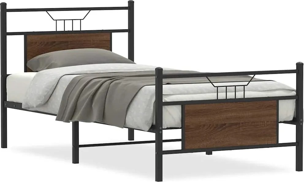 vidaXL barna tölgy színű szerelt fa ágykeret matrac nélkül 90x200 cm