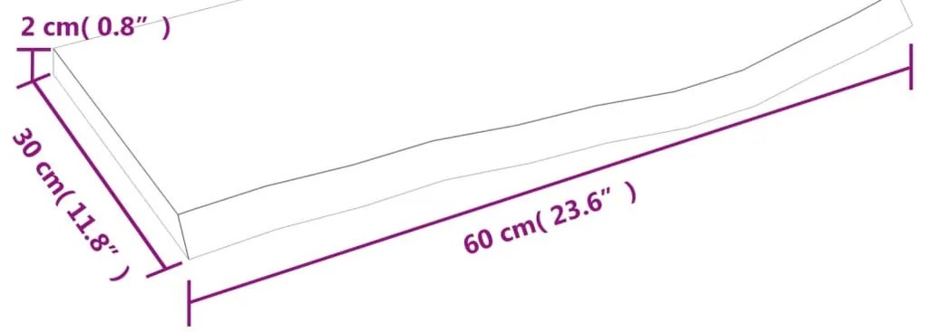 sötétbarna kezelt tömör fa fürdőszobai pult 60x30x2 cm
